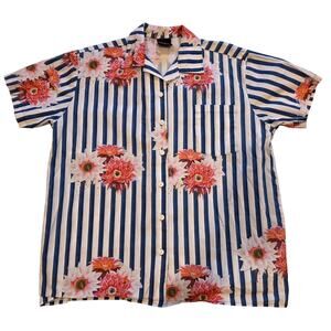 Official Coachella Music Festival Floral Stripe Button Down Shirt Medium